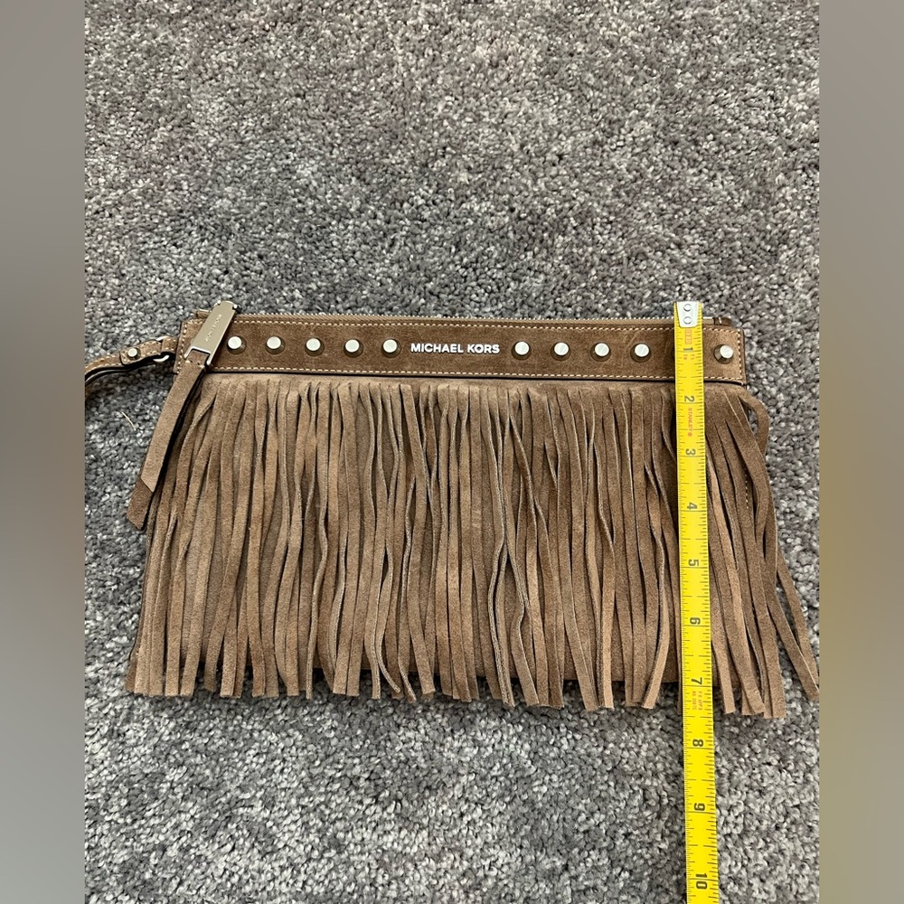 Michael Kors Brown Suede Fringe Wristlet Clutch - Picture 6 of 8